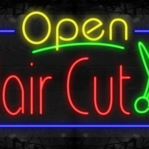 Open Haircut with Scissors Blue Border LED Flex