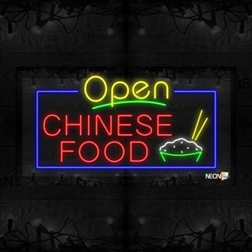 Open Chinese Food with Rice Bowl and Chopsticks Blue Border LED Flex