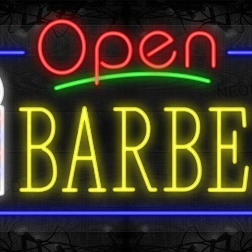Open Barber with Image and Blue Border LED Flex