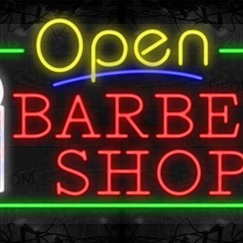 Open Barber Shop with Image and Green Border LED Flex