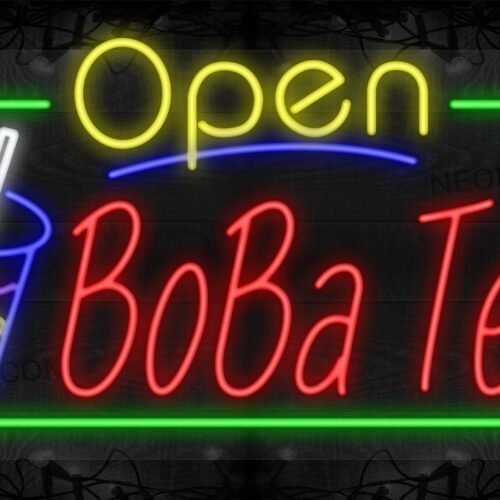 Open Boba Tea with Image and Green Border LED Flex
