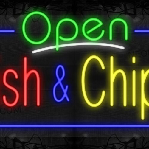 Open Fish & Chips with Blue Border LED Flex Sign