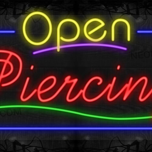 Open Piercing with Wavy Line Under and Blue Border LED Flex Sign