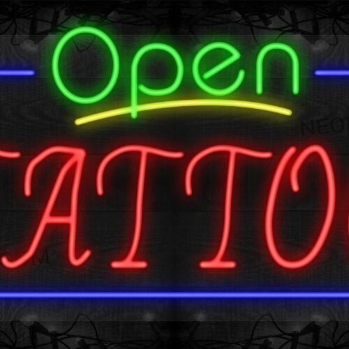 Open Tattoo with Blue Border LED Flex Sign
