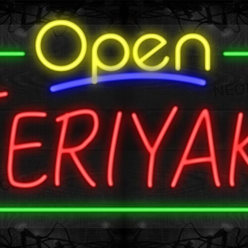 Open Teriyaki with Green Border LED Flex Sign