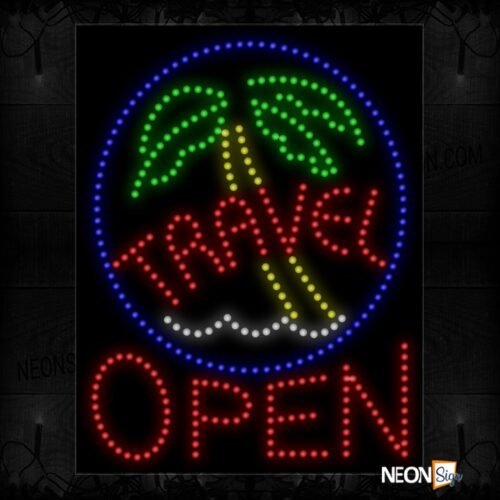 Travel Open With Coconut Tree In Round Border LED Bulb