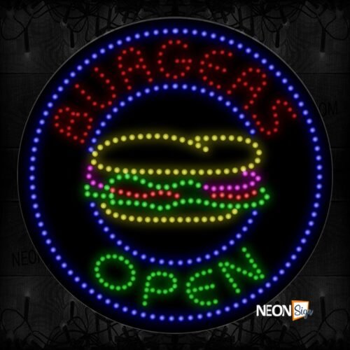 Burgers Open With Burger Encircled Within Blue Border LED Bulb