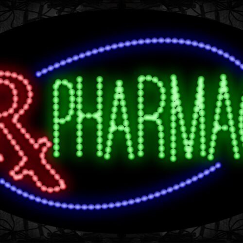 Rx Pharmacy With Blue Border LED Bulb