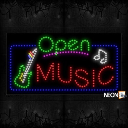 Open Music With Guitar Image And Blue Border LED Bulb