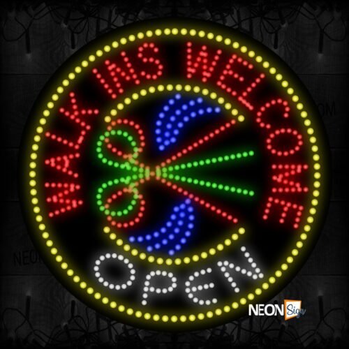 Image of Round 'Walk Ins Welcome Open' With Image LED Bulb